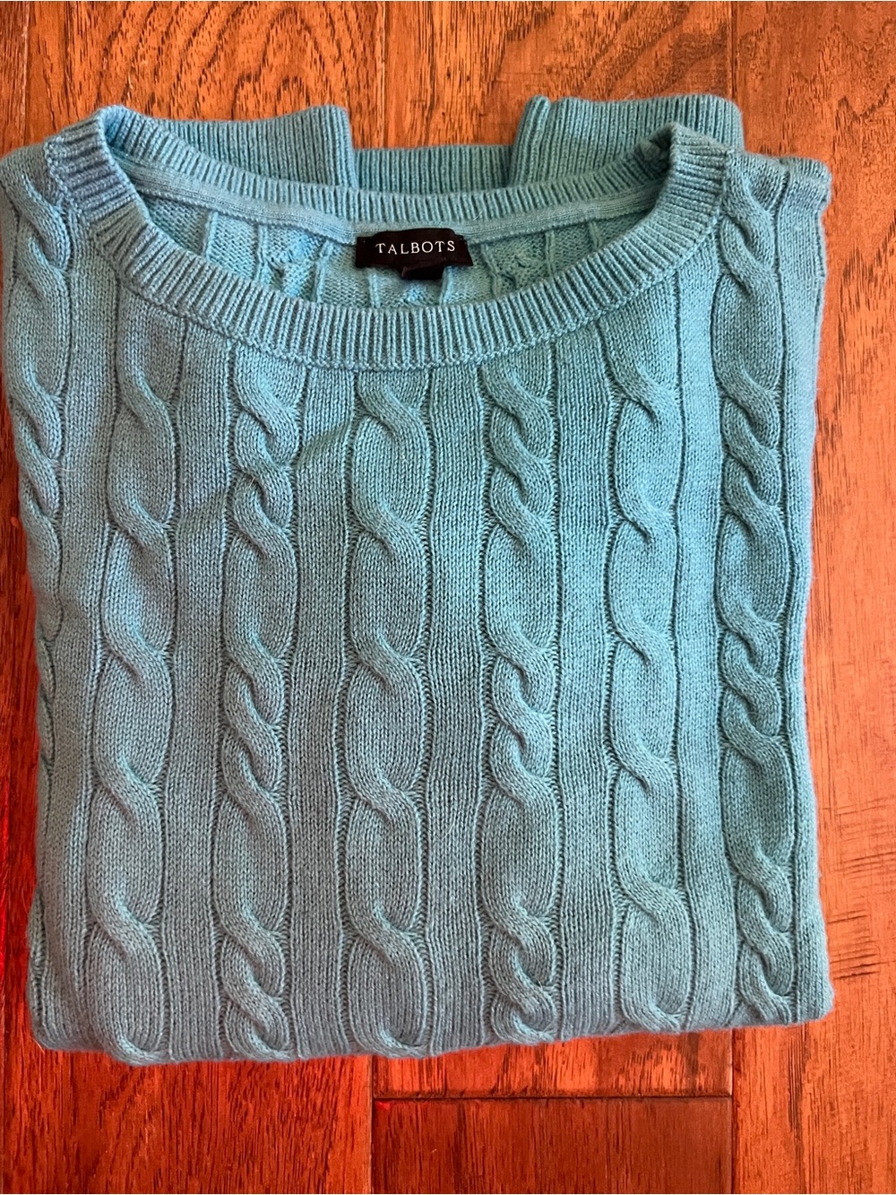 Talbots Teal Cable-Knit Crewneck Sweater